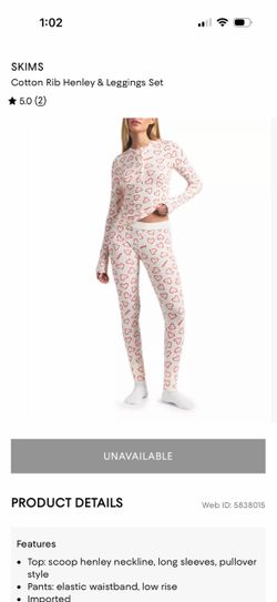 Rare SKIMS Candy Cane Heart Cotton Rib Set (Henley + Leggings) Size Small