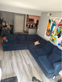 Navy blue velvet L shape sectional