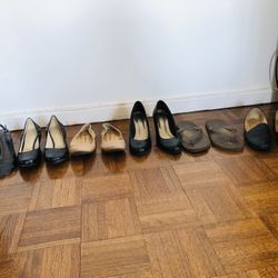 Lot Of 6 Pairs Womens Shoes Heels Loafers Flats All Used Fair Condition