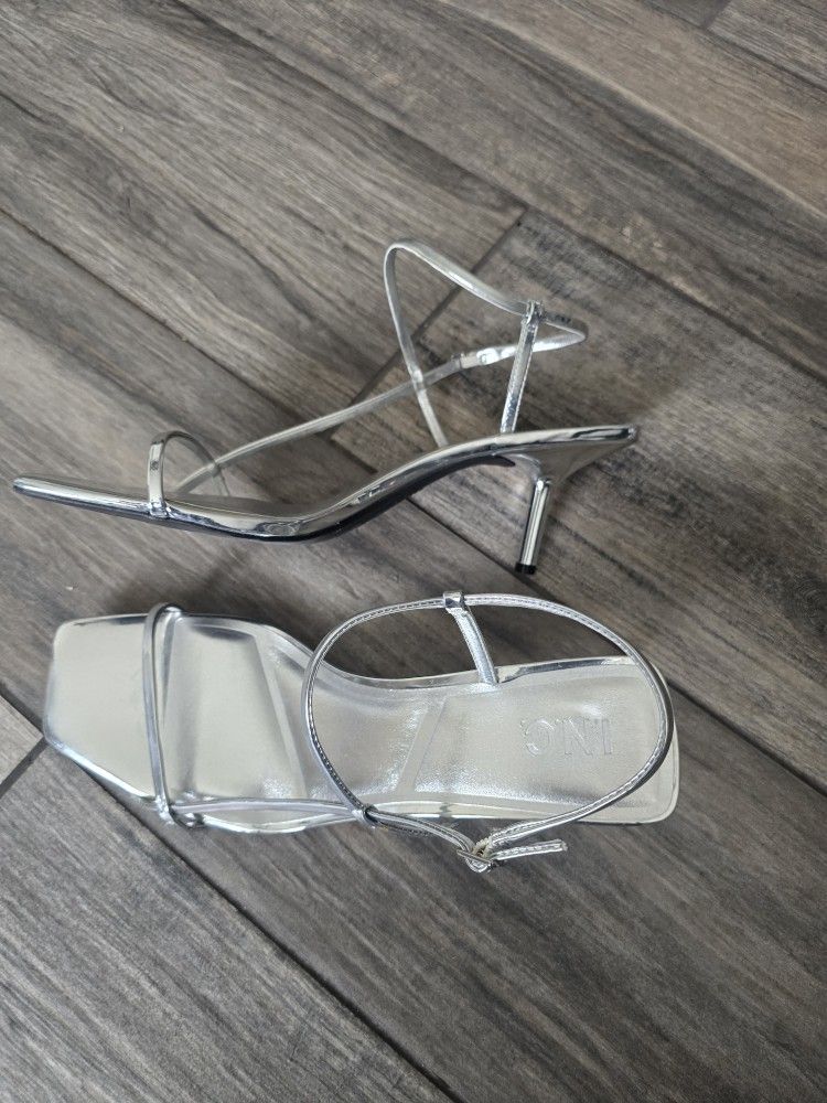 INC Metallic Silver Square Toe Strappy Sandal