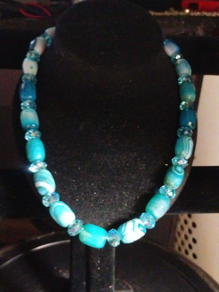 Turquoise Necklace Handmade w/Swarovski Crystals