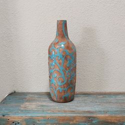 Beautiful Clay Vase With Turquoise Embelishments