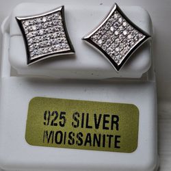 925 Silver Mossinate Earrings 1.5 CTW Passed Regular Diamond Tester 