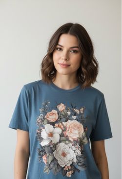 Women’s floral blue printer T-shirt