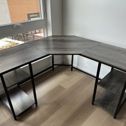 Wooden L Corner Desk With Shelves 