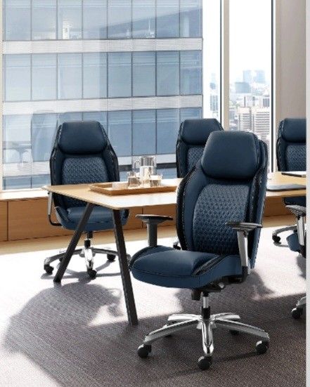 Shaquille O'Nealâ„¢ Zephyrus Ergonomic Bonded Leather High-Back Executive Chair, Navy/Silver