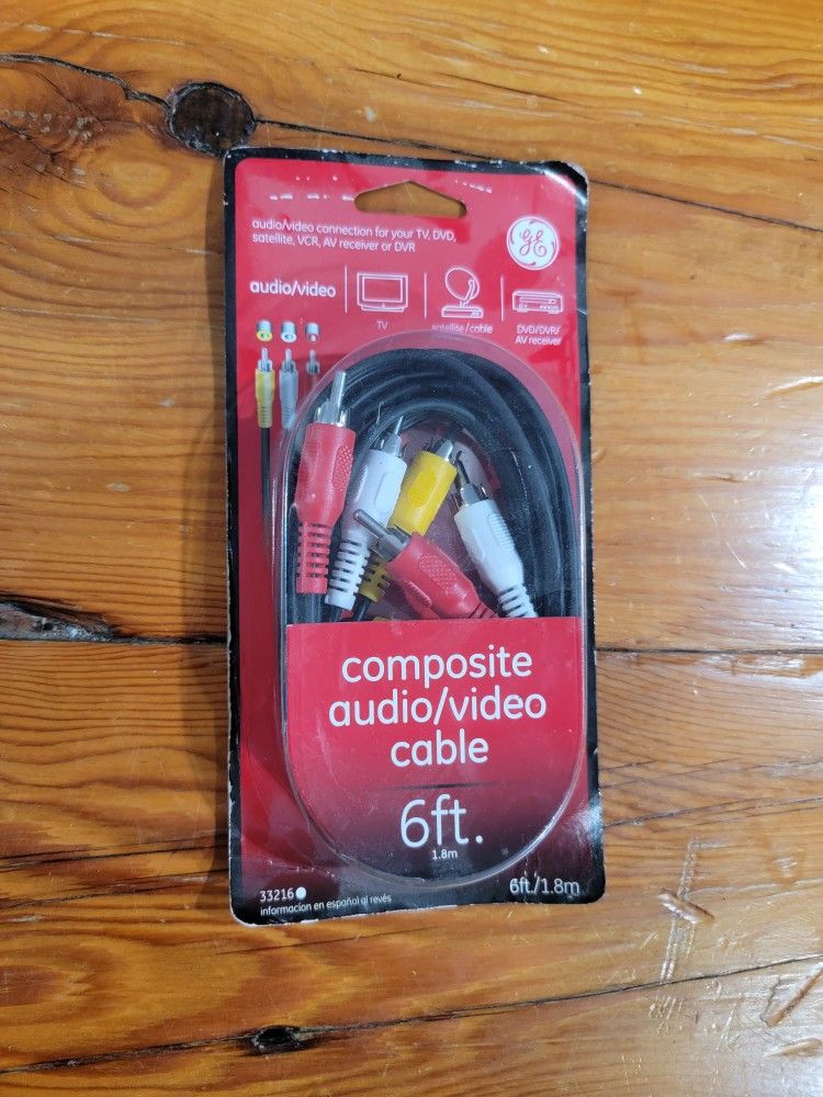 GE General Electric Composite Audio Video Cable 6 feet Model# 33216 New Sealed