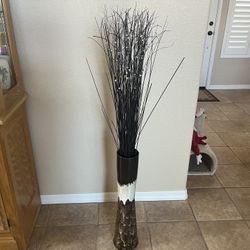 3-Tone Heavy Ceramic Floor Vase With Sticks Decor