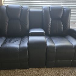 Black Leather  Dual Recliner Sofa 