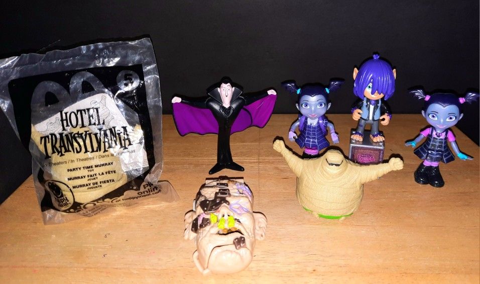 11 Mixed Piece Lot 3 Hotel Transylvania 2 Vampirina Vee Hauntley Girls + 1 Backpack 1 PJ Masks Wolfy Kevin 1 Mighty Max Corpus + 3 Bones Locked Safe