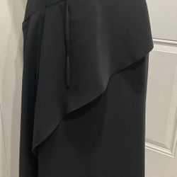 KENZO Paris Black Midi Quality Polyester Lined Diag. Ruffled Skirt, 10/40EU