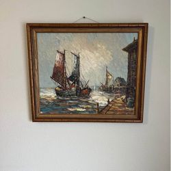 Vintage original Ship Oil Painting – Rustic Maritime Decor”