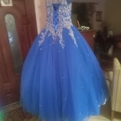 Royal Blue And Sijver Sweet 16 Teen Dress