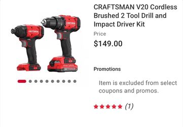 New CRAFTSMAN V20 Cordless Brushed 2 Tool Drill and Impact Driver Kit