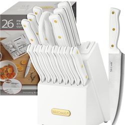 McCook® Knife Sets, White High Carbon Stainless Steel Kitchen Knife Sets with with Built-in Sharpener