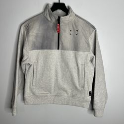 ASRV Tech-Terry Paneled Quarter Zip Sweater Men XS Heather Grey Wave Dye DSG0903