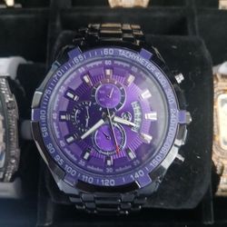 Men's Chronograph Tachymeter Watch Purple Dial 47mm