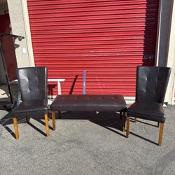 Brown Leather Chair Set With Matching Bench
