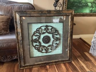 Large 37” Framed Iron Wall Art – Rustic Bronze Home Décor