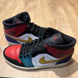 Nike Air Jordan 1 Mid Multicolor Basketball Shoes 554724-125 Men’s US Size 10.5
