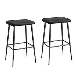 Set of 2 Black Faux Leather Backless Bar Stools