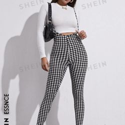 SHEIN Houndstooth Print Suspender Jumpsuit