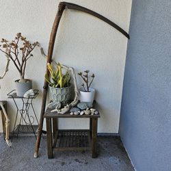 Antique Scythe Sickle Vintage Real Wood Metal Gothic Decor Steampunk Industrial Grim Reaper 