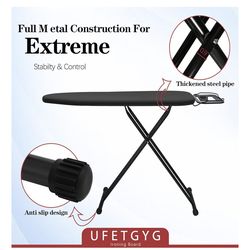 Ironing Board, Metal Panel Iron Board |43" X 13" W/with Iron Rest | Full Metal Construction| Height Adjustable | Heat & Scorch Resistant Fabric | Anti