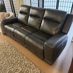 Grey Leather Power Recliner