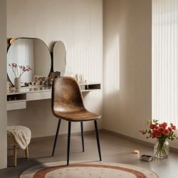 Homy Casa CHARLTON SUEDE BROWN Dining Chair "16.14" x 19.69" x 33.07" for Home and Office