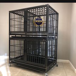 Double Stacked Dog Pet Cage Kennel Size 43 Tube Bar With Div jet 