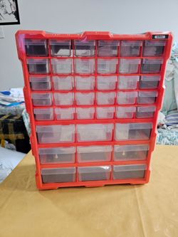 2 new never used 39 drawer, heavy duty plastic for accessories, tools, nails, screws, etc organizer. See description