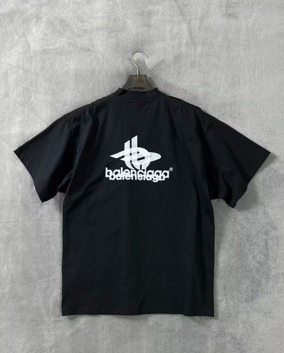 Letter Printed Round Neck Short Sleeve Drop Shoulder Sleeve T-shirt Unisex Black Loose Fit