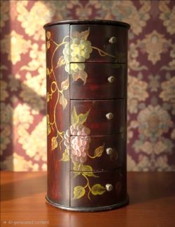 Vintage handpainted cylindrical storage cabinet lingerie chest accent side table 23.5"×10.5"
