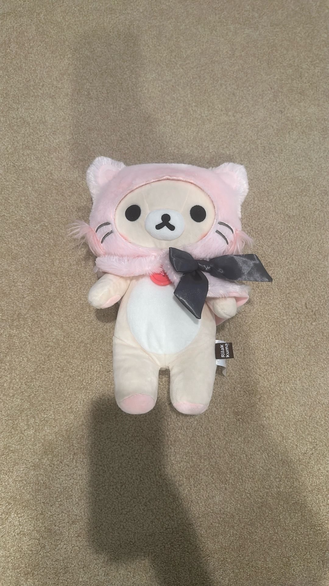 Rilakkuma Medium Pink Cat Plush Figure, Rilakkuma Plushie