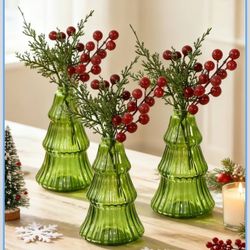 Nacome Christmas Tree Propagation Stations: 3PCS Plant Terrarium Glass Vases for Home Office Decor, for Plant Lovers Women Mom (Green)