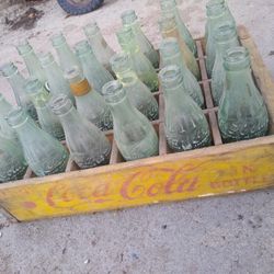 Antique Coke Bottles In Wood Case