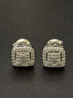 925 Sterling Silver Moissanite Baguette Halo Stud Earrings ✨ GRA Certified