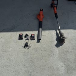 Black And Decker Blower And Edger + Charger And 2 20v Batteries 