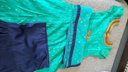 Teal & Navy Blue Indian Outfit 3-Piece Embroidered/stone work