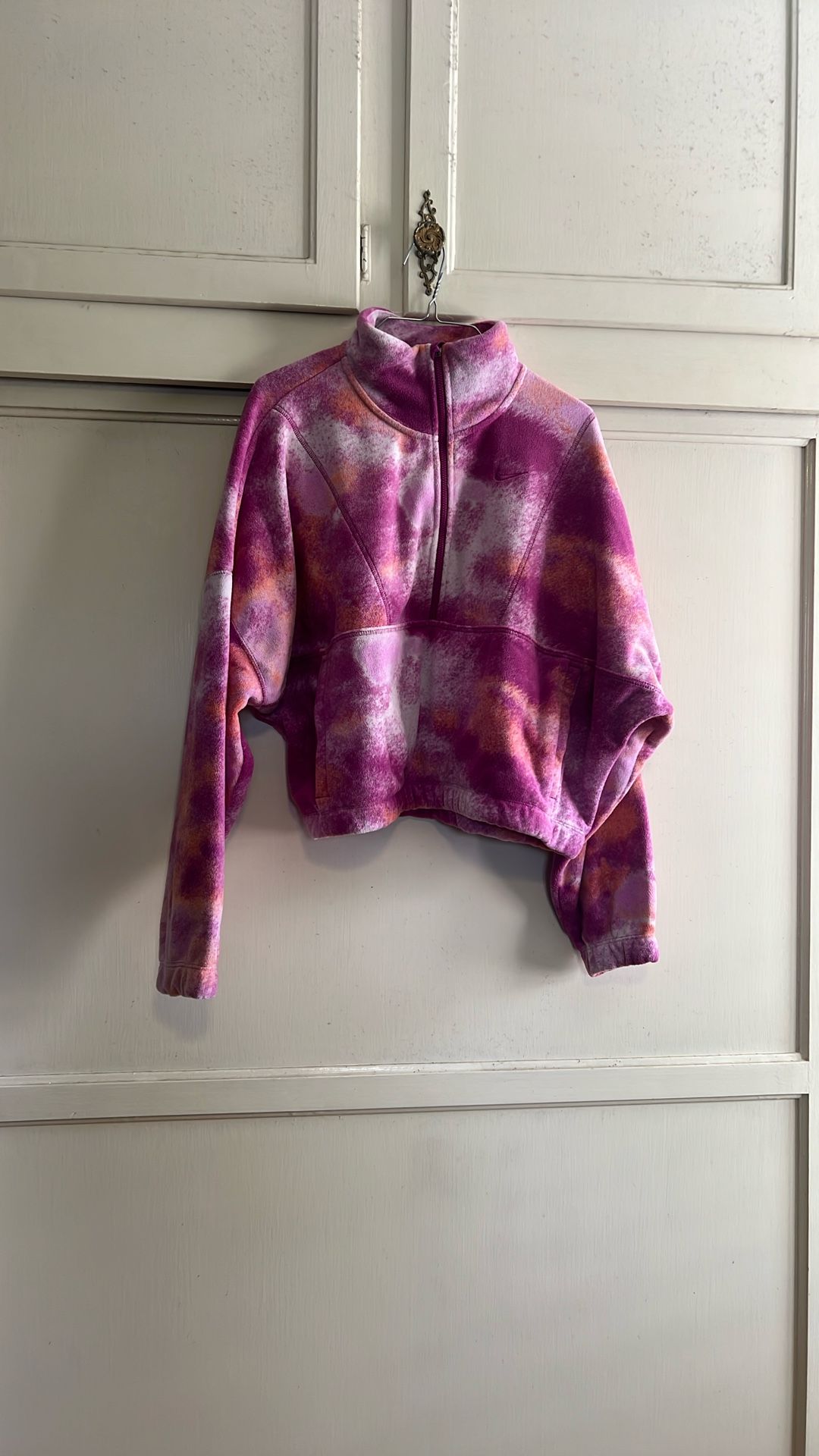 Nike Women's Cropped Fleece Zip-Up M Therma Fit Oversized Multicolor Pink NWT
