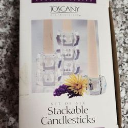 Toscany Classic Stackable 24% Lead Crystal Star Candlesticks Set of Six ~ New in Box!
