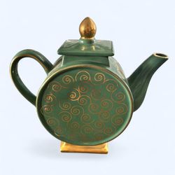 Vintage Emerald Green & Gold Decorative Swirl Footed Teapot