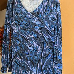 Vibrant Blue and Black Patterned Soft Comfortable Blouse Size S. New no tags