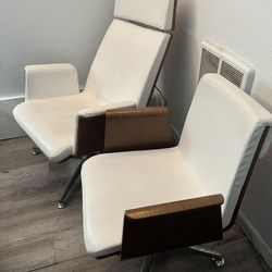 Luxurious White Leather and Wood Office Chairs