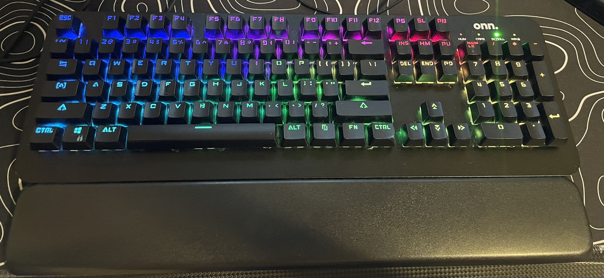  ONN Gaming Mechanical Keyboard with Blue Switches, Adjustable 16.8M LED Lighting, 104 Keys, Black