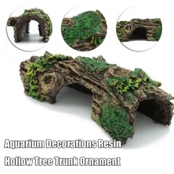 Aquarium Hollow Tree Tunnel Cave Ornament Fish Shrimp Reptile Hiding Shelter Fish Tank Decorations Small Fishbowl Accessories