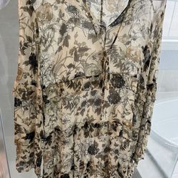 Floral Silk Dress With Fringes