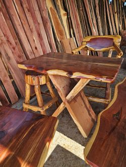 Rustic Live Edge Cedar Table and Stool Set