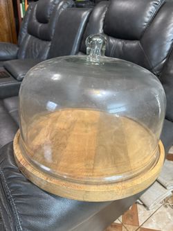 Wood Serving Board With Glass Cloche